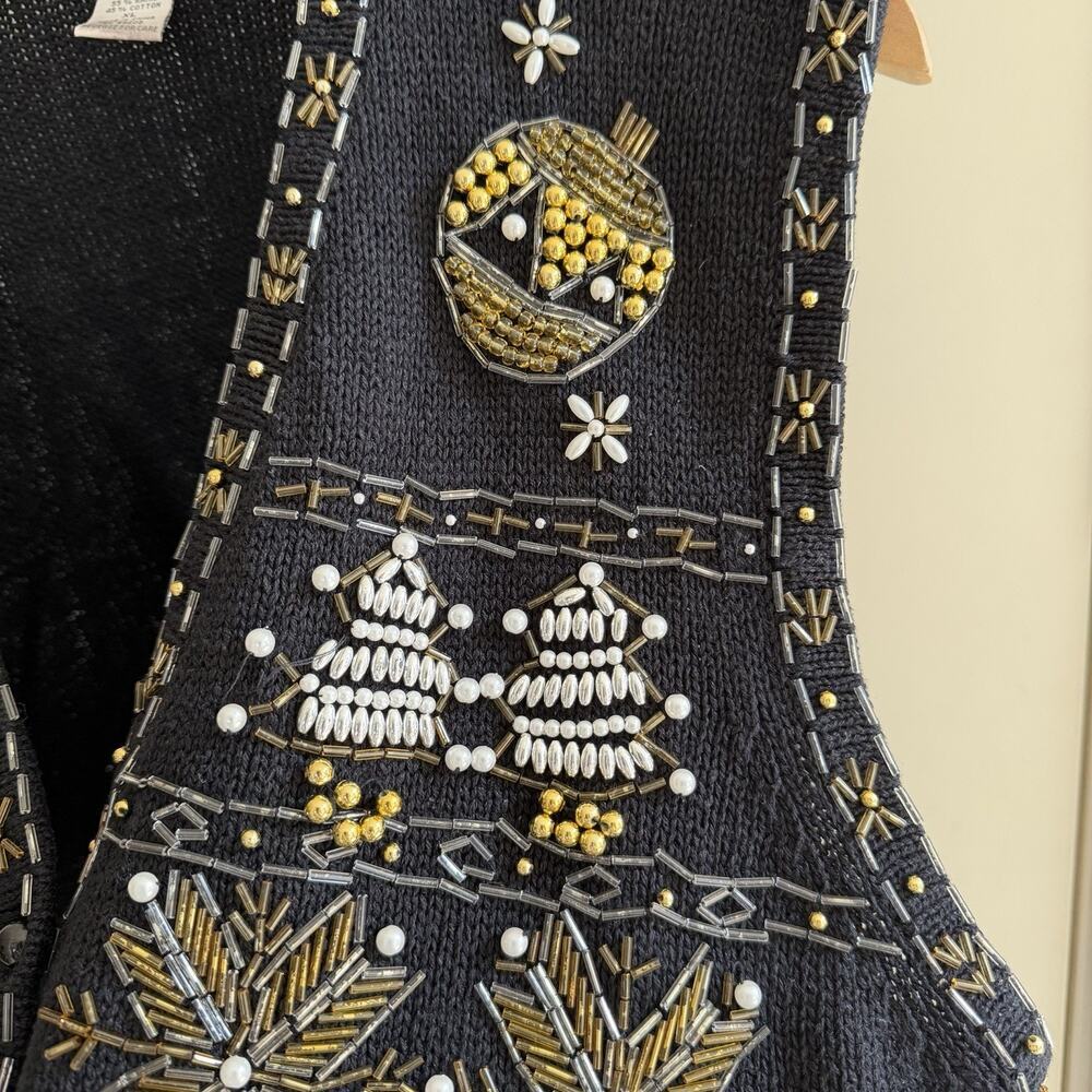Vintage 1997 Claudia D. Women’s Winter Holiday Beaded Sweater Vest Size XL - Picture 9 of 16
